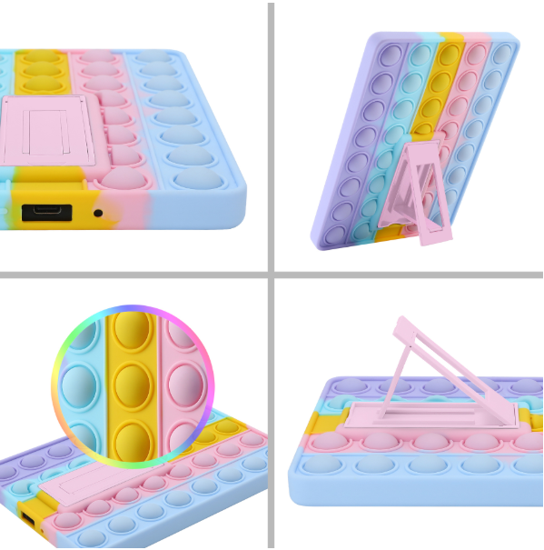 Pop It Fidget Case for Kindle Paperwhite 5 (6.8") - Rainbow Silicone Protective Cover with Stand，Multicolored - Image 4