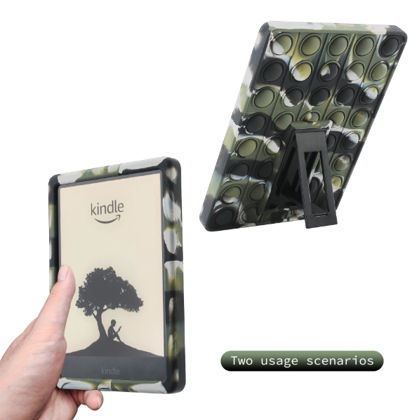 Pop It Fidget Case for Kindle Paperwhite 5 (6.8") - Rainbow Silicone Protective Cover with Stand，Camouflage - Image 3