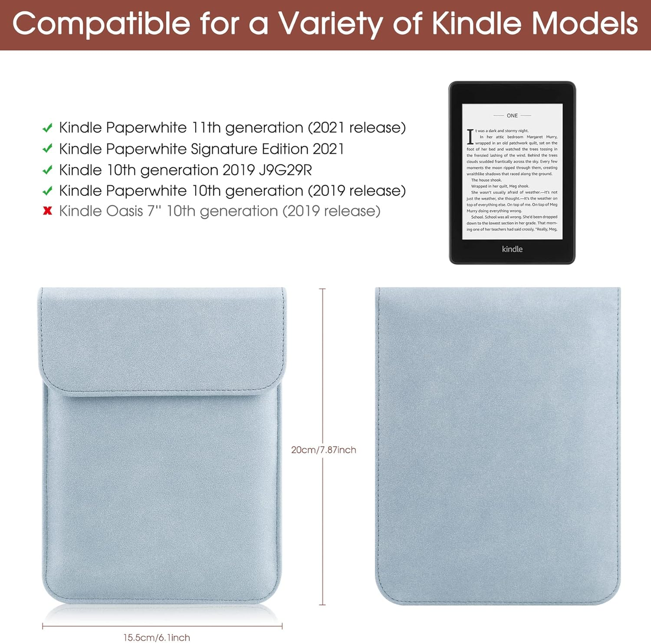 Universal Sleeve Case for 6"，6.8", Kindle Paperwhite/Colorsoft/Signature Edition 2024-2012 Sleeve Bag Pouch Cover for 6-6.8'' Kobo/Tolino/Pocketbook 6-inch ebook Reader,Blue - Image 2