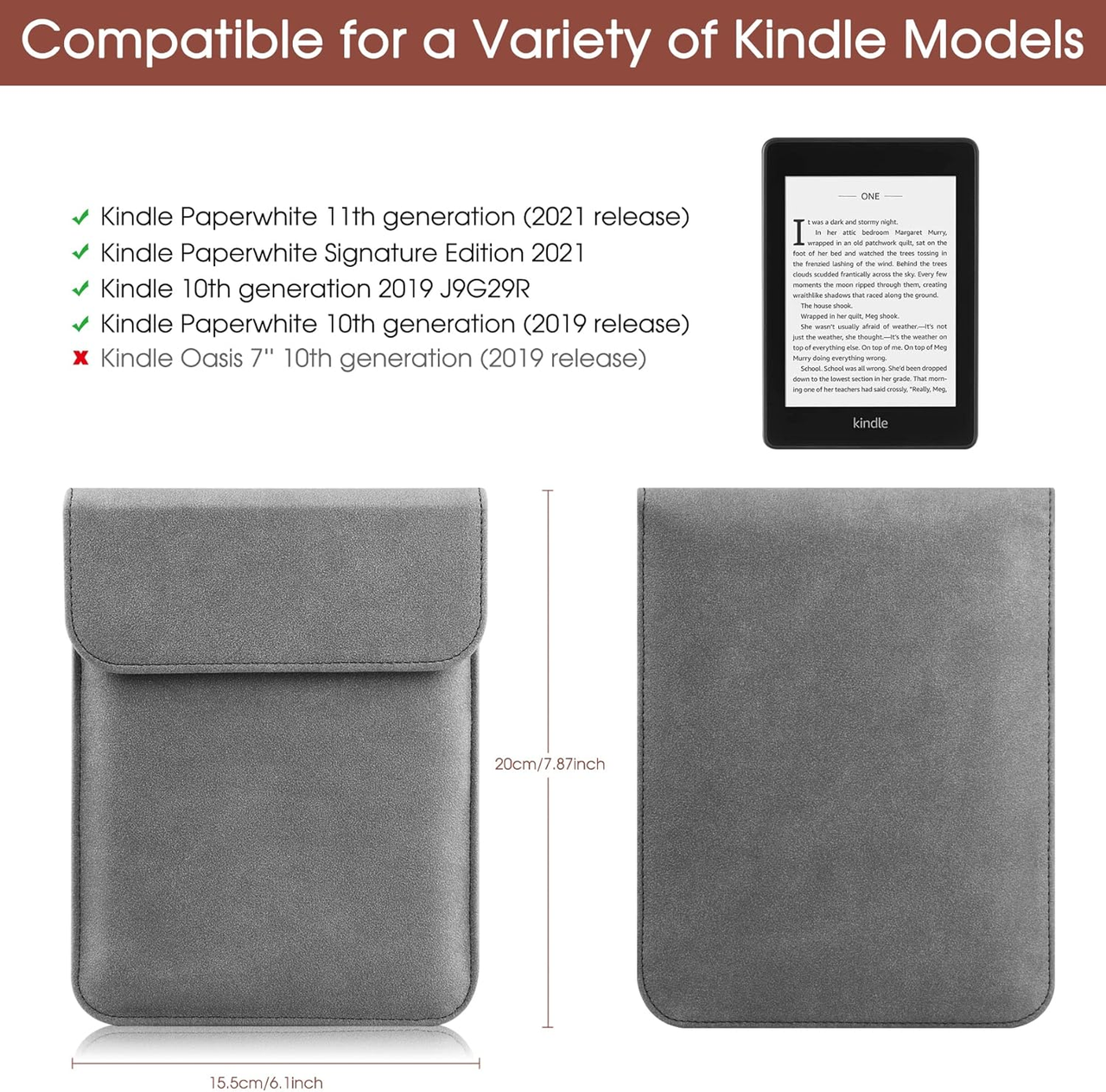 Universal Sleeve Case for 6"，6.8", Kindle Paperwhite/Colorsoft/Signature Edition 2024-2012 Sleeve Bag Pouch Cover for 6-6.8'' Kobo/Tolino/Pocketbook 6-inch ebook Reader,Dark Gray - Image 2