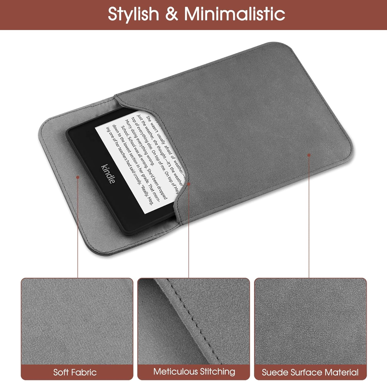 Universal Sleeve Case for 6"，6.8", Kindle Paperwhite/Colorsoft/Signature Edition 2024-2012 Sleeve Bag Pouch Cover for 6-6.8'' Kobo/Tolino/Pocketbook 6-inch ebook Reader,Dark Gray - Image 4