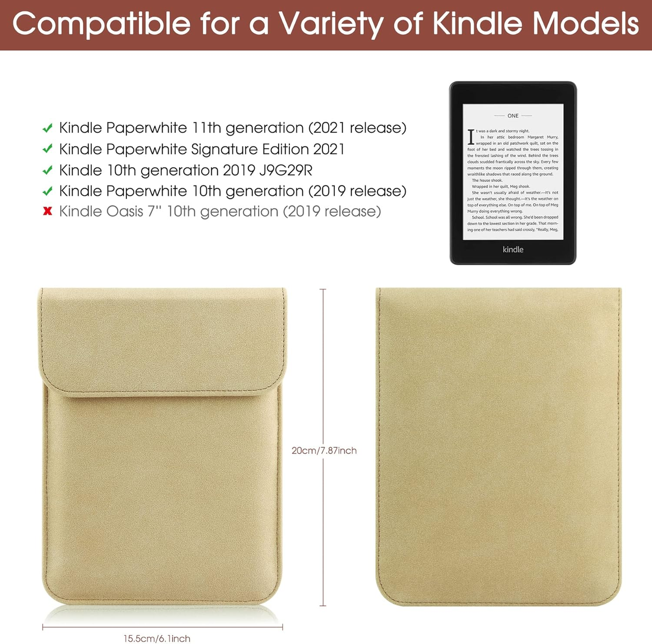 Universal Sleeve Case for 6"，6.8", Kindle Paperwhite/Colorsoft/Signature Edition 2024-2012 Sleeve Bag Pouch Cover for 6-6.8'' Kobo/Tolino/Pocketbook 6-inch ebook Reader,Khaki - Image 2