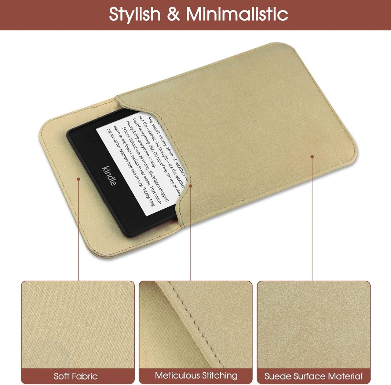 Universal Sleeve Case for 6"，6.8", Kindle Paperwhite/Colorsoft/Signature Edition 2024-2012 Sleeve Bag Pouch Cover for 6-6.8'' Kobo/Tolino/Pocketbook 6-inch ebook Reader,Khaki - Image 4