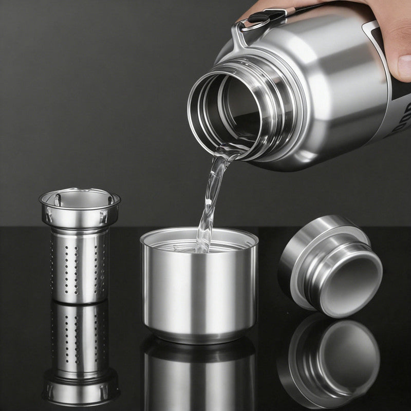 Antibacterial 316 Stainless Steel Vacuum Flask 600ml | Tea Infuser & Insulated Bottle for Hot/Cold Drinks (Bright silver) - Image 4