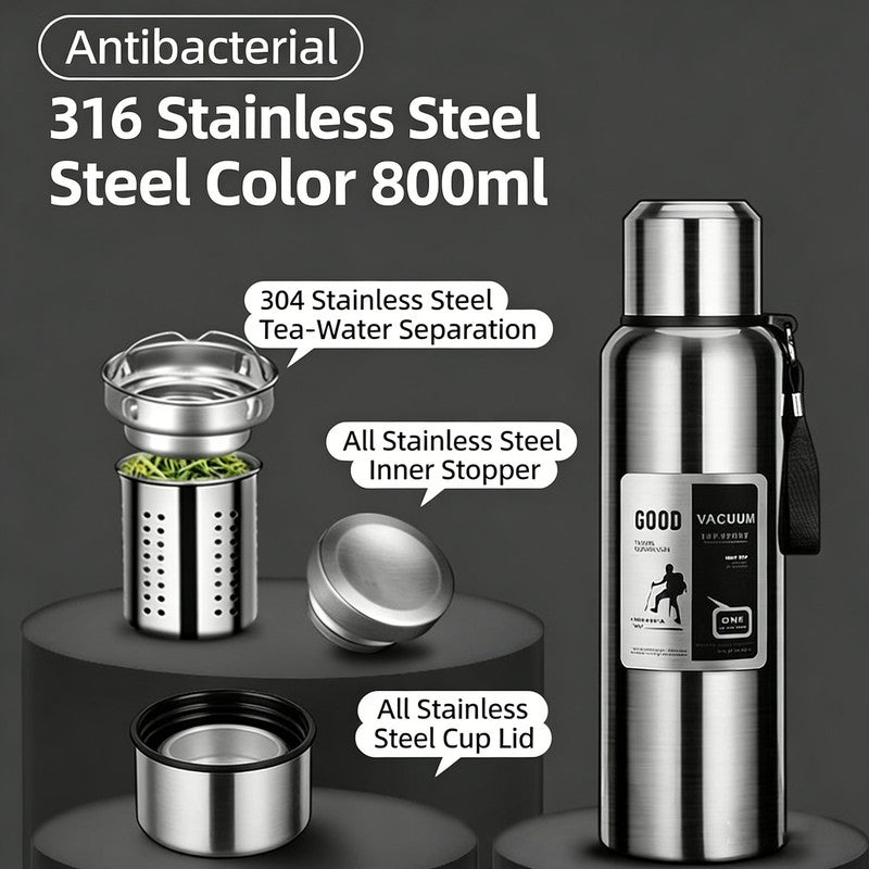 Antibacterial 316 Stainless Steel Vacuum Flask 800ml | Tea Infuser & Insulated Bottle for Hot/Cold Drinks (Bright silver) - Image 6