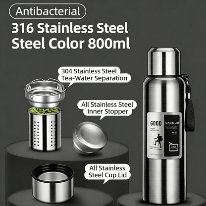 Antibacterial 316 Stainless Steel Vacuum Flask 800ml | Tea Infuser & Insulated Bottle for Hot/Cold Drinks (Bright silver) - Image 6