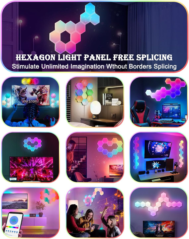 10 Pack Hexagon LED Wall Lights, Smart RGB Honeycomb Lights with APP & Voice Control, Music Sync Modular LED Panels for Gaming Room, Bedroom & Home Theater Decor - Image 6
