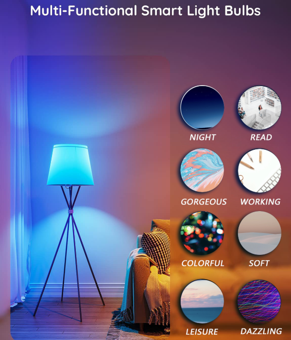 4 Pack Smart Light Bulbs,WiFi & Bluetooth LED Light Bulb That Works with Alexa & Google Home, Color Changing Light Bulb, 9W  E27 2.4Ghz WiFi Light Bulbs Tuya Smart APP - Image 4