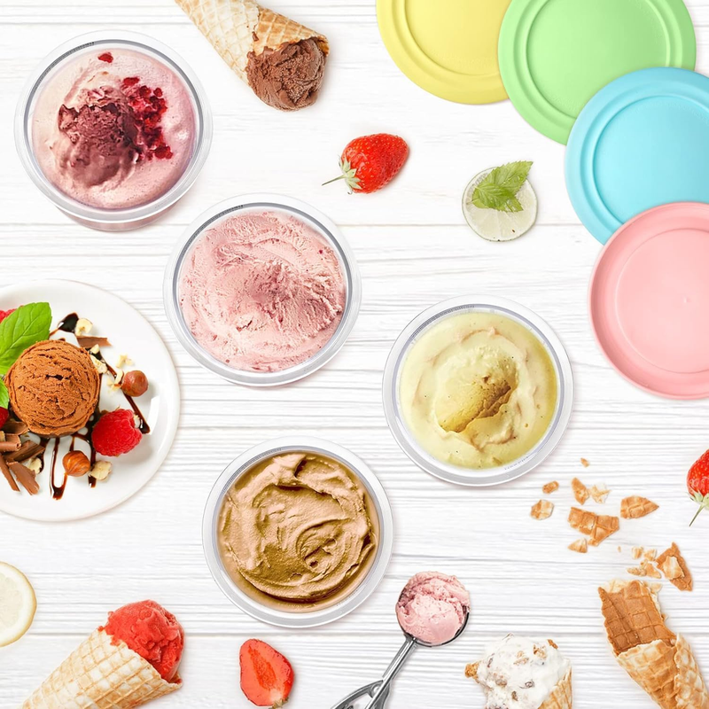 Creami Pints and Lids for Ninja,4 pack Creamy Icecream Containers Cups Jars Tubs Canisters Set,Smoothie Pot Compatible with NC299AMZ & NC300s Series Creamer Ice Cream Maker Machine - Image 5