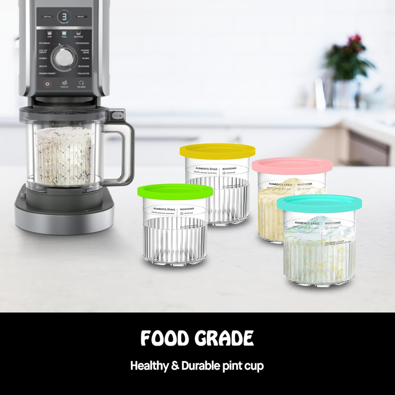 Creami pint ice cream containers and lids for Ninja, 4-piece set of cream ice cream containers/cups/jars/buckets, compatible with NC500/501 series cream ice cream machines. - Image 3