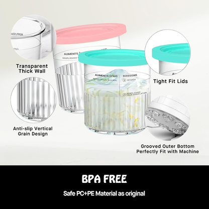 Creami pint ice cream containers and lids for Ninja, 4-piece set of cream ice cream containers/cups/jars/buckets, compatible with NC500/501 series cream ice cream machines. - Image 4