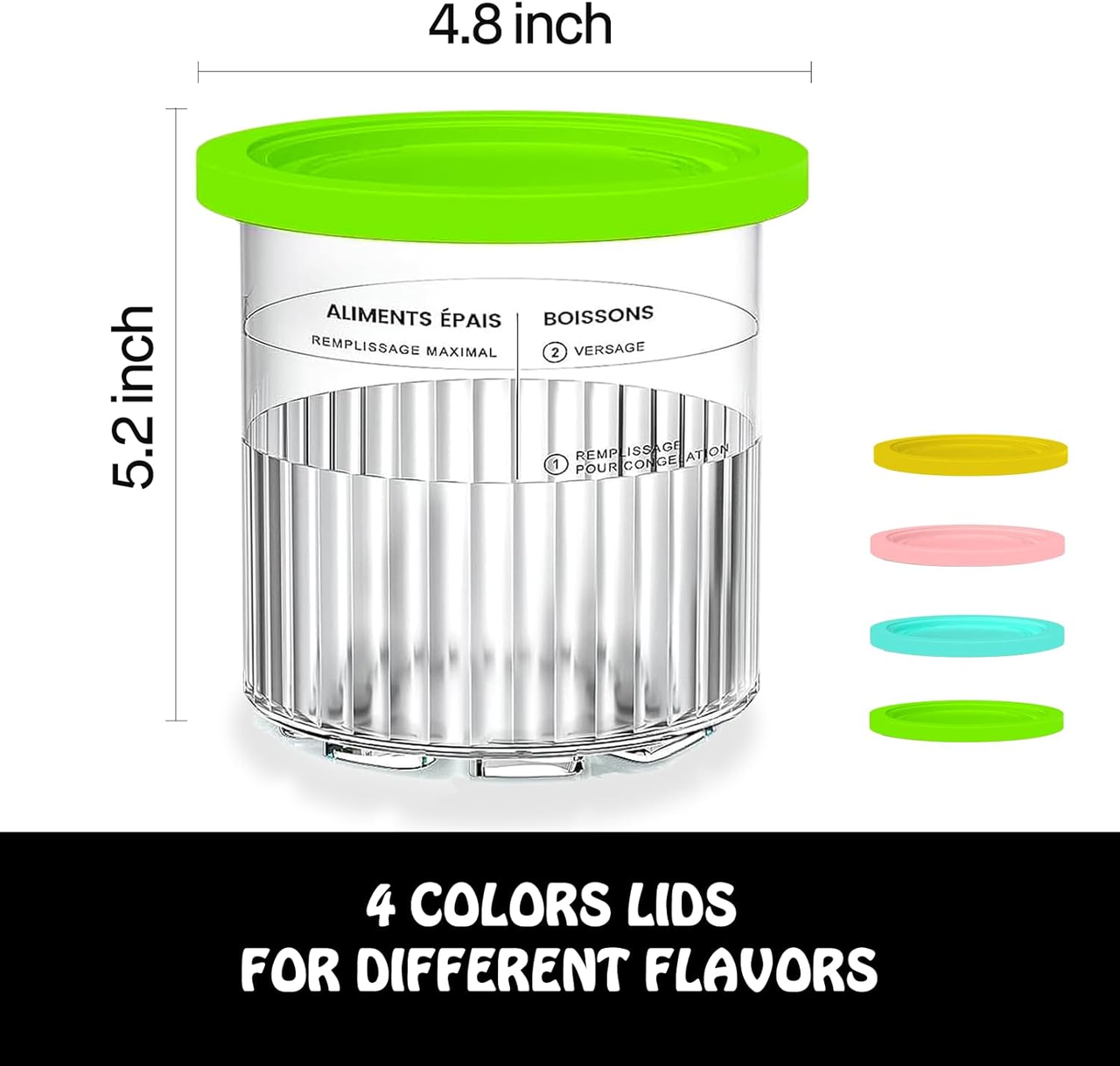 Creami pint ice cream containers and lids for Ninja, 4-piece set of cream ice cream containers/cups/jars/buckets, compatible with NC500/501 series cream ice cream machines. - Image 7