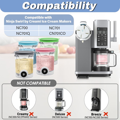 Pints and Lids Replacement Compatible with Ninja Swirl by Creami NC700 Series Ice Cream Makers, 16oz Cup Containers Replacement for Creami Swirl NC701 NC701Q CN701CO, 4-Pack, BPA Free, Clear - Image 2