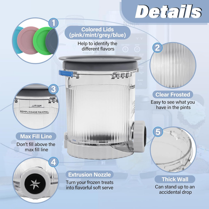 Pints and Lids Replacement Compatible with Ninja Swirl by Creami NC700 Series Ice Cream Makers, 16oz Cup Containers Replacement for Creami Swirl NC701 NC701Q CN701CO, 4-Pack, BPA Free, Clear - Image 3