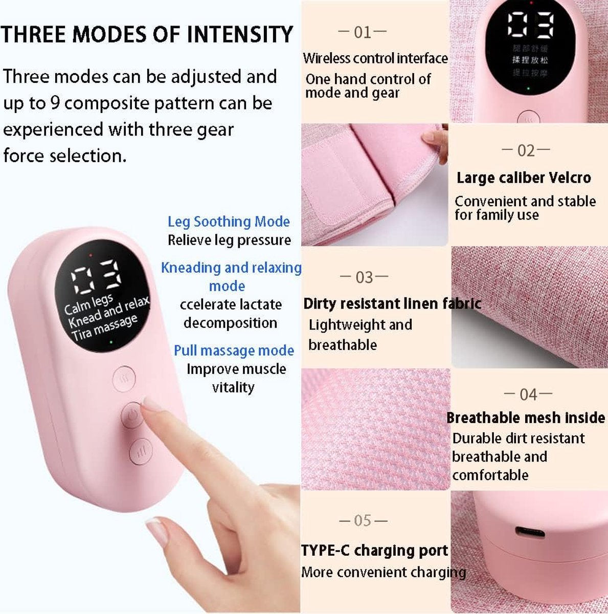Leg massager - Calf massager - Leg massager for blood circulation -  Cordless massage - Air compression - Relieves leg pain - Adjustable intensity (pink) - Image 2