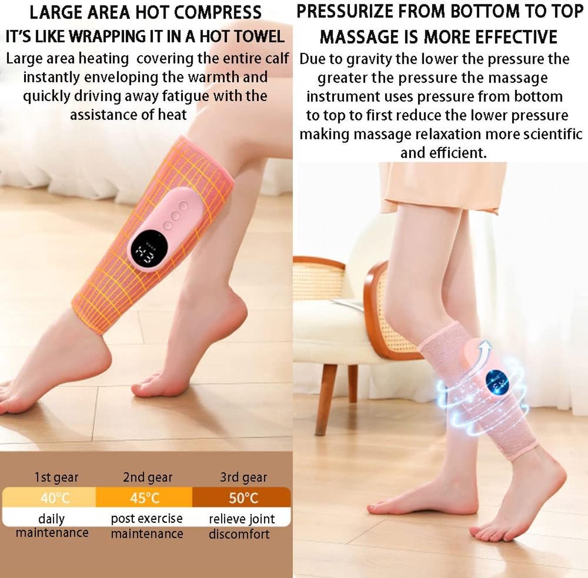 Leg massager - Calf massager - Leg massager for blood circulation -  Cordless massage - Air compression - Relieves leg pain - Adjustable intensity (pink) - Image 4