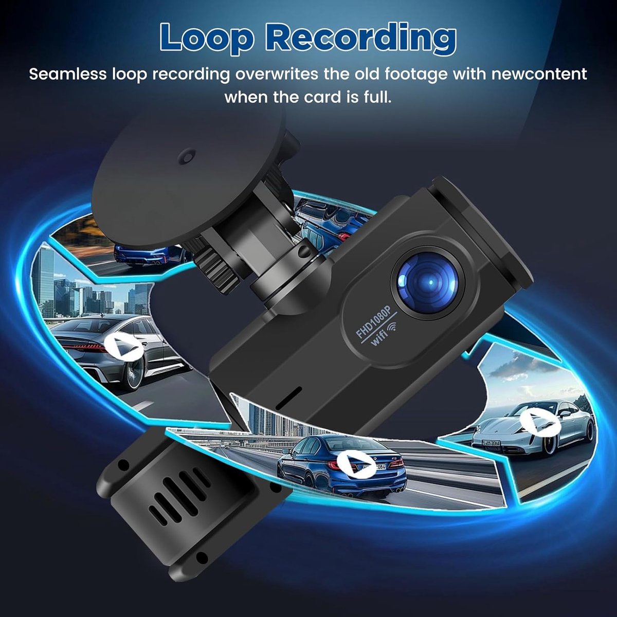 WiFi Car Dash Cam – 3-Channel Wireless Camera with App, Front, Interior, and Rear Cameras, Full HD 1080p, 2-inch IPS Screen, Night Vision, Motion Detection, Loop Recording, 64GB Memory Card Included - Image 2