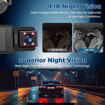 WiFi Car Dash Cam – 3-Channel Wireless Camera with App, Front, Interior, and Rear Cameras, Full HD 1080p, 2-inch IPS Screen, Night Vision, Motion Detection, Loop Recording, 64GB Memory Card Included - Image 5