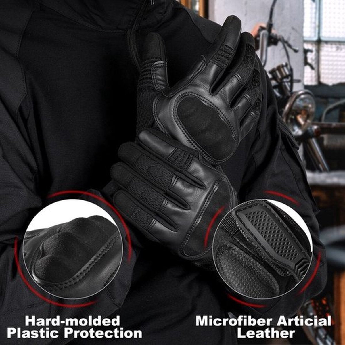 Breathable motorcycle gloves - Black - PU leather - Motorcycling gloves - Size XL - Touchscreen compatible - Protective - Image 3