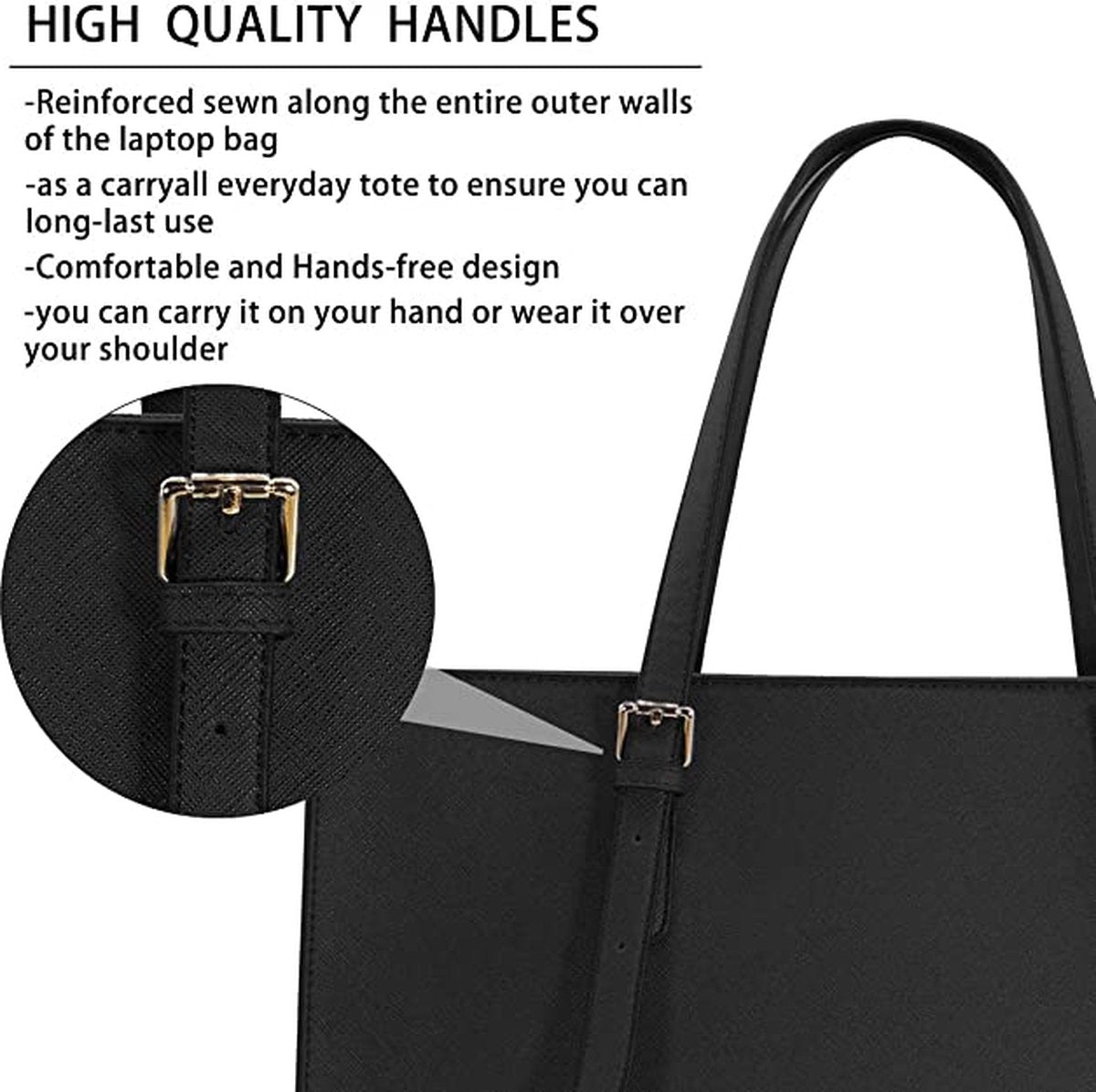 Wrapped Delights - Women's Large Black Shopper Handbag, Leather Shoulder Bag, Work Bag, Large Laptop Bag, Business School Bag (15.6 inches) - Image 2