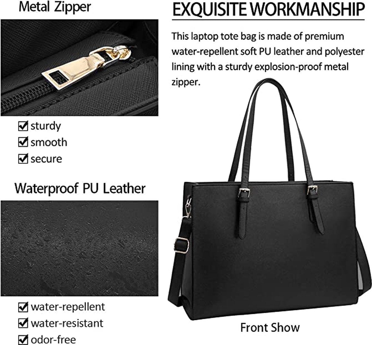Wrapped Delights - Women's Large Black Shopper Handbag, Leather Shoulder Bag, Work Bag, Large Laptop Bag, Business School Bag (15.6 inches) - Image 3