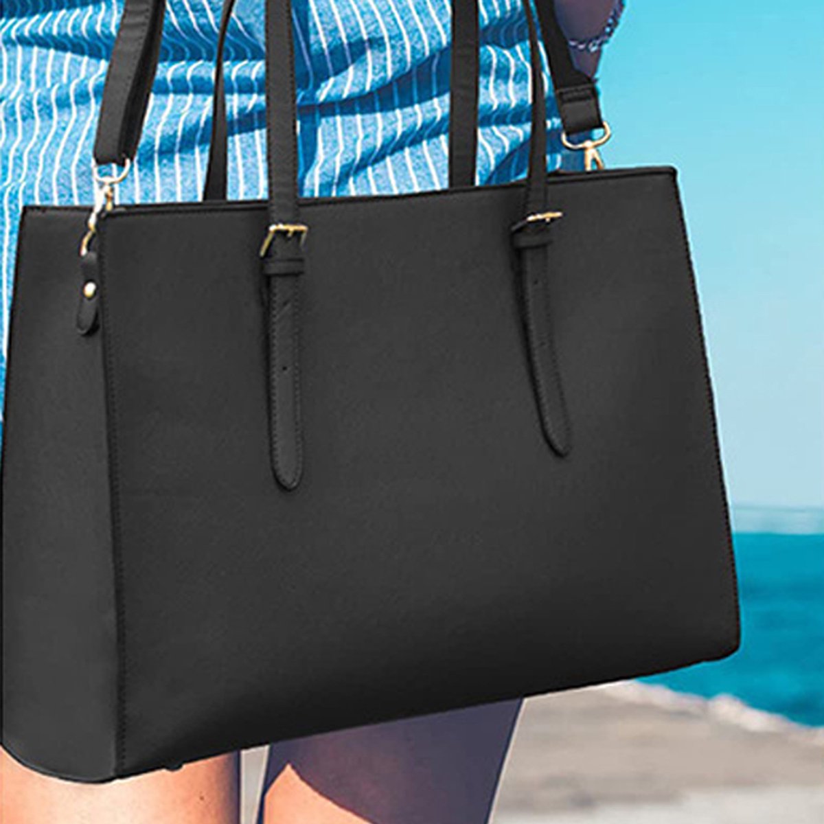 Wrapped Delights - Women's Large Black Shopper Handbag, Leather Shoulder Bag, Work Bag, Large Laptop Bag, Business School Bag (15.6 inches) - Image 6