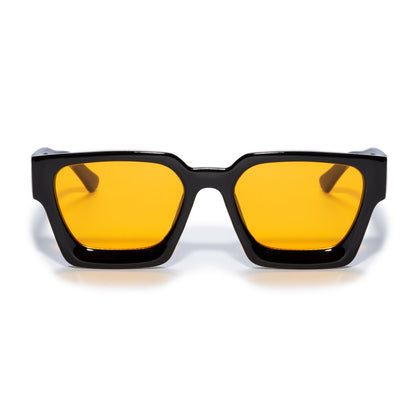 Square sunglasses - Women's sunglasses - Festival sunglasses - Rave sunglasses - Glasses - Thick frame - Black with orange lenses - Image 2