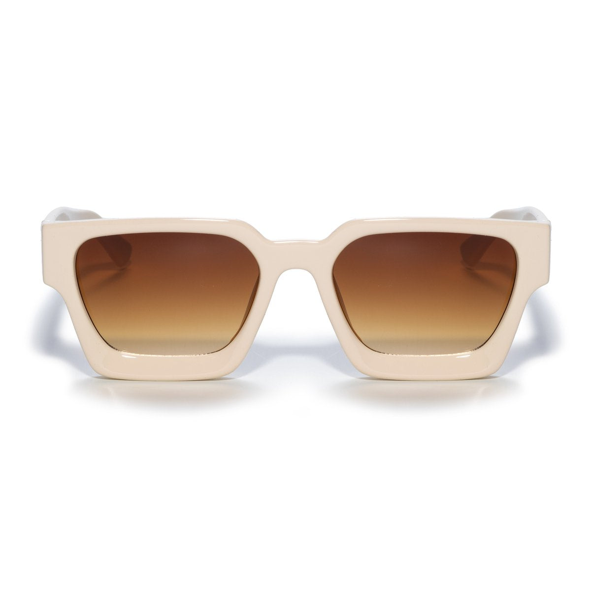 Square sunglasses - Women's sunglasses - Festival sunglasses - Rave sunglasses - Glasses - Thick frame - Beige with brown lenses - Image 2