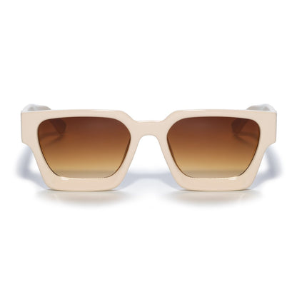 Square sunglasses - Women's sunglasses - Festival sunglasses - Rave sunglasses - Glasses - Thick frame - Beige with brown lenses - Image 2