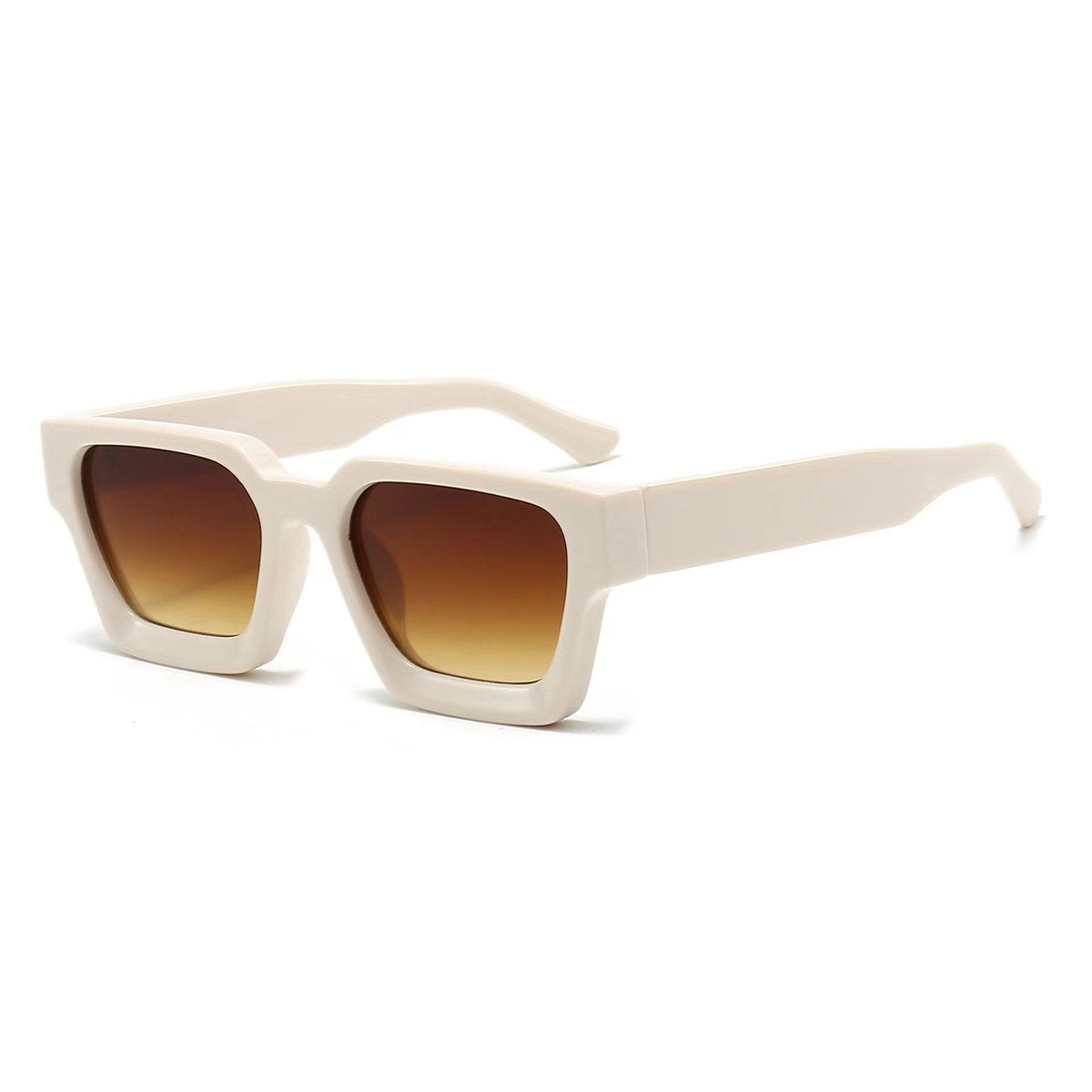 Square sunglasses - Women's sunglasses - Festival sunglasses - Rave sunglasses - Glasses - Thick frame - Beige with brown lenses - Image 3