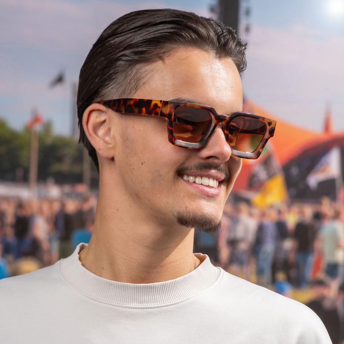 Square sunglasses - Women's sunglasses - Festival sunglasses - Rave sunglasses - Glasses - Thick frame - Leopard print with brown lenses - Image 2