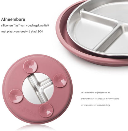 5-Piece Set - Children's Plate - Baby Plate in Stainless Steel - BPA-Free - Non-Slip - Unbreakable - Removable - Suitable for Children 1-3 Years Old - Includes Plate, Bowl, Cup, Fork, Spoon - Grass Green - Image 5