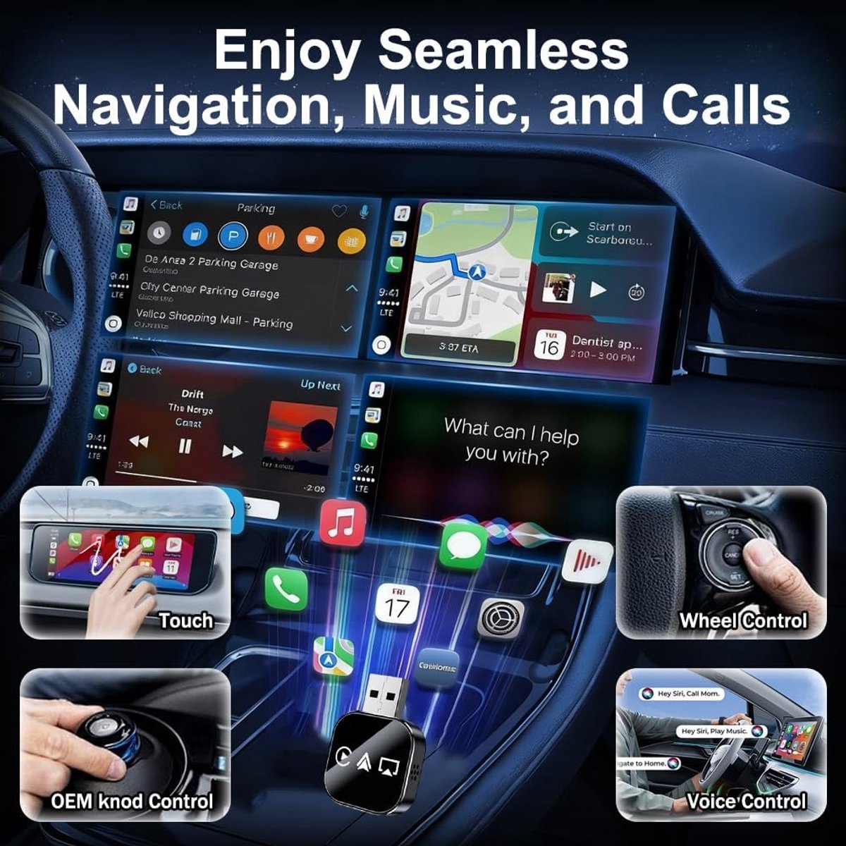 3-in-1 Wireless CarPlay Mirror Link Adapter (version 2026) compatible with iPhone/Apple/Android: automatic connection to your car's screen, dual Wi-Fi 2.4/5 GHz and Bluetooth 5.0, wired to wireless mode (iPhone compatible, 1 piece) - Image 4