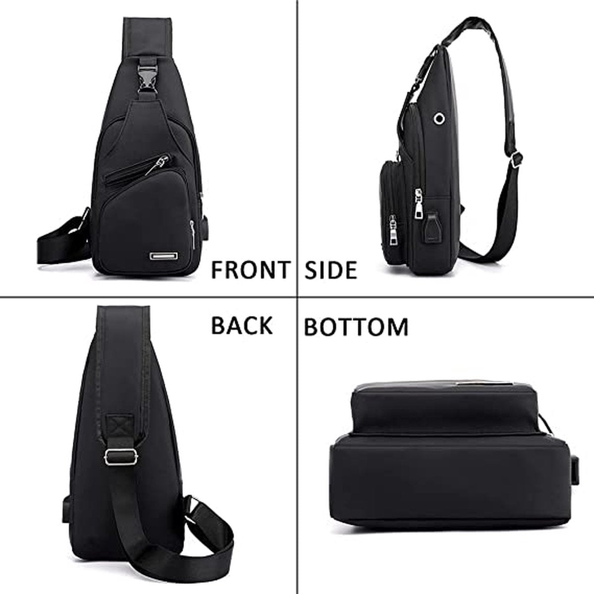 Fanny pack - Shoulder bag - With USB charging port - Men's - Chest bag - Anti-theft - Black - Image 2