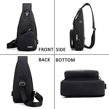 Fanny pack - Shoulder bag - With USB charging port - Men's - Chest bag - Anti-theft - Black - Image 2