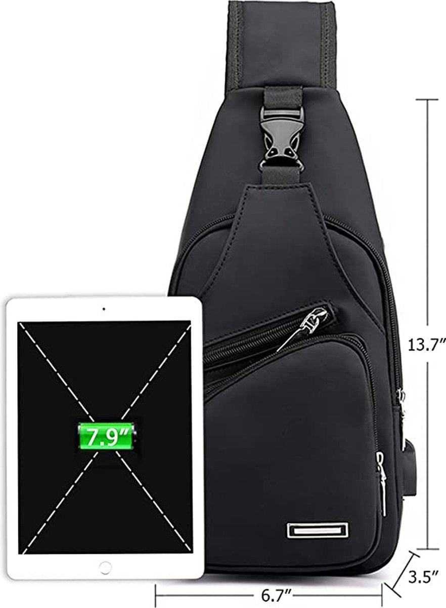 Fanny pack - Shoulder bag - With USB charging port - Men's - Chest bag - Anti-theft - Black - Image 7