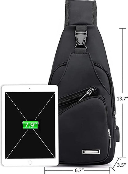 Fanny pack - Shoulder bag - With USB charging port - Men's - Chest bag - Anti-theft - Black - Image 7
