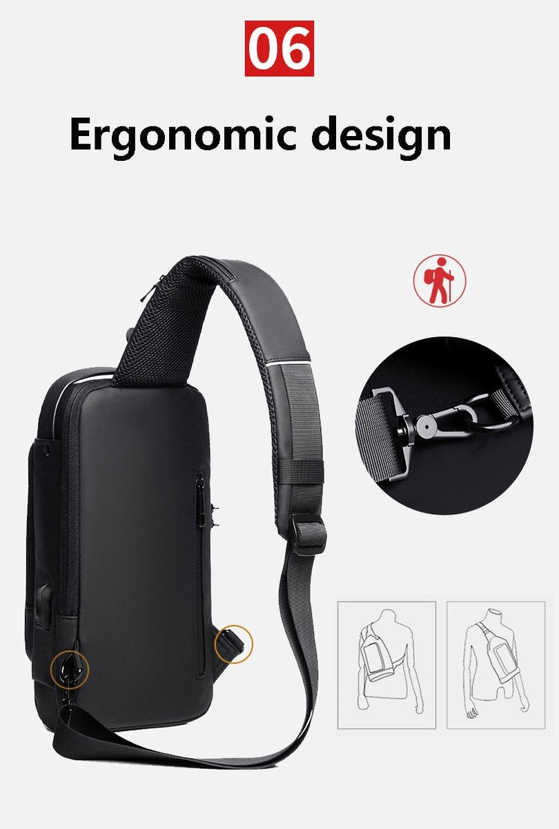 Shoulder Bag - Crossbody Bag - Men's and Women's - Waterproof - Anti-Theft - USB Port - - Image 5