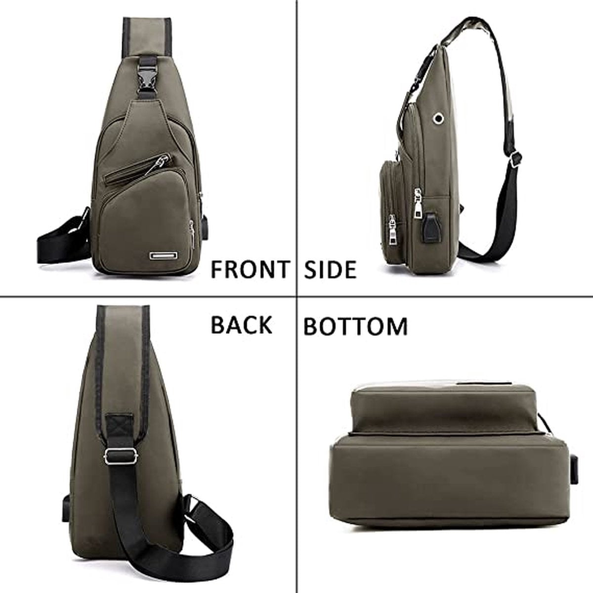 Fanny pack - Shoulder bag - With USB charging port - Men's - Chest bag - Anti-theft - Khaki - Image 2