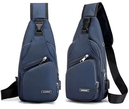 Fanny pack - Shoulder bag - With USB charging port - Men's - Chest bag - Anti-theft - Blue