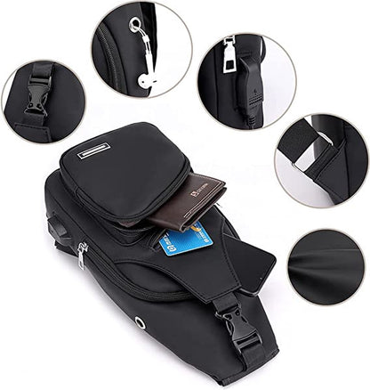 Fanny pack - Shoulder bag - With USB charging port - Men's - Chest bag - Anti-theft - Blue - Image 3