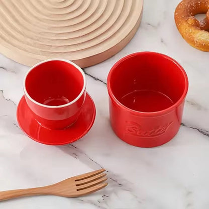 Red Butter Dish - Butter Dish - Water-Cooled Butter Dish with Water Line - Ceramic Butter Dome for Spreading Butter - Christmas Gift for the Kitchen - Kitchen Baby Clothing Accessories - Kitchen Tools - Image 5