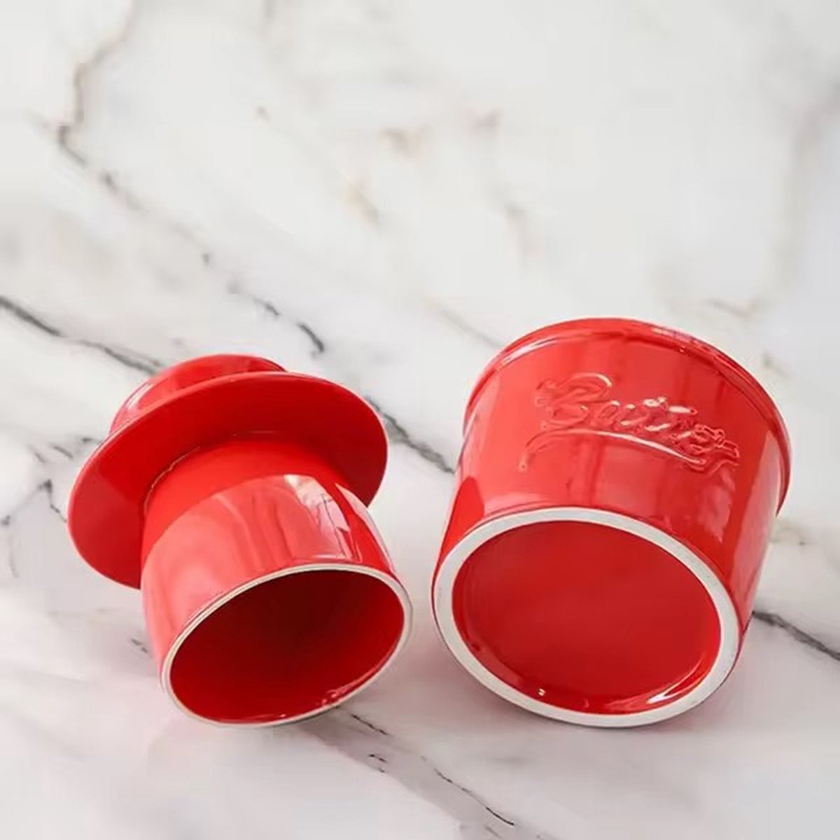 Red Butter Dish - Butter Dish - Water-Cooled Butter Dish with Water Line - Ceramic Butter Dome for Spreading Butter - Christmas Gift for the Kitchen - Kitchen Baby Clothing Accessories - Kitchen Tools - Image 6