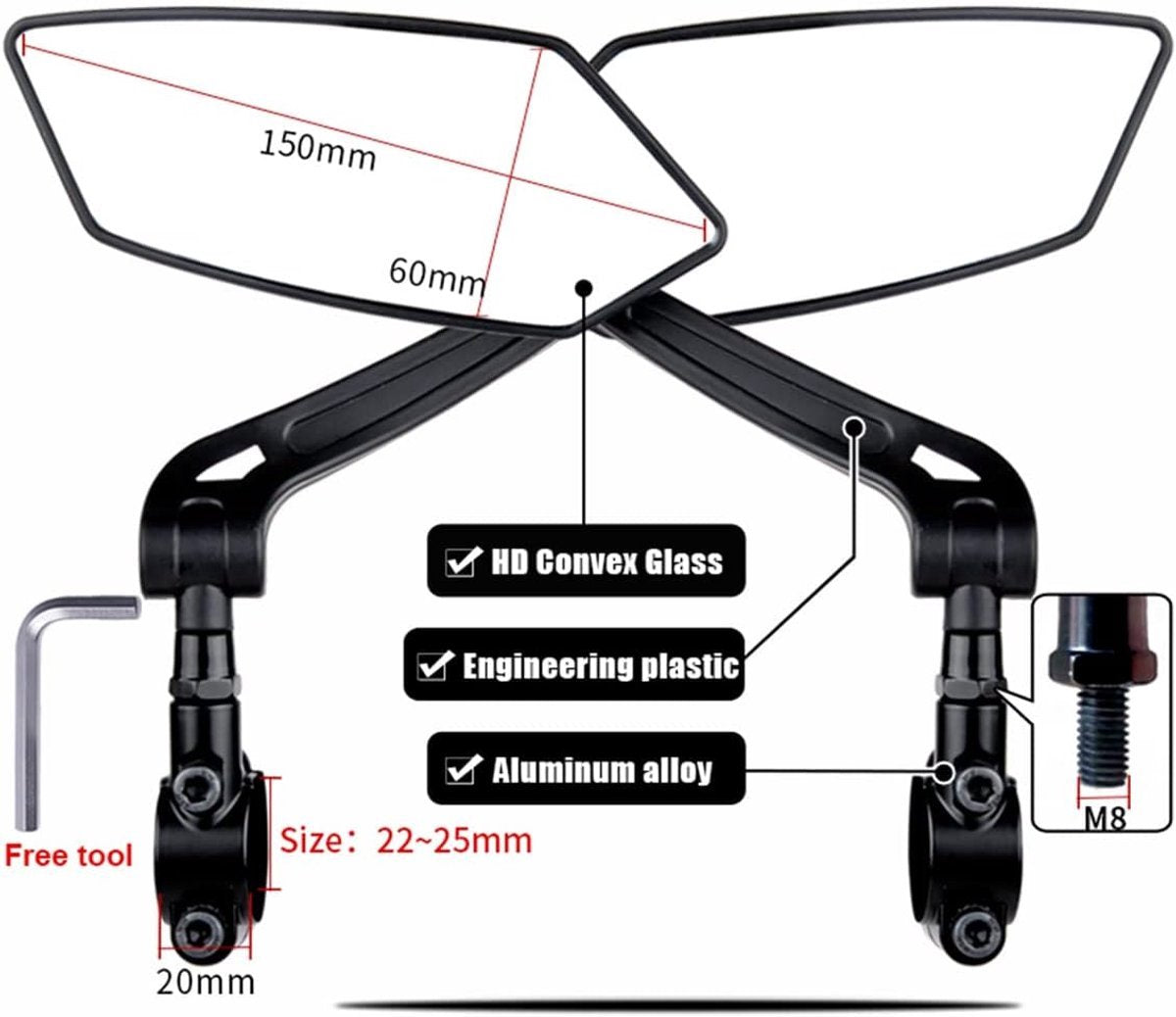 Electric bike rearview mirror, ideal for Father's Day, 360° rotating, compatible with almost all bikes, Allen key included. - Image 8
