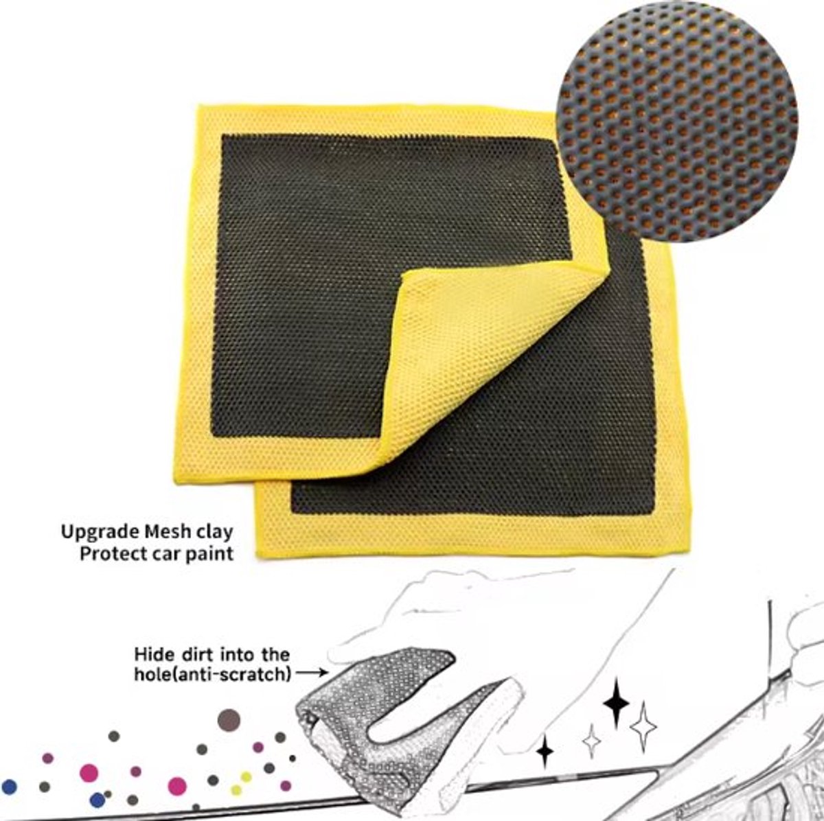 EPC® Clay Cloth Car - 3D Clay Towel - Clay Towel - Clay Mitt - Clay Bar - Microfiber Cleaning Cloth - Removes Resin, Tar, Flies, Bird Droppings - Yellow/Zwart - Image 8