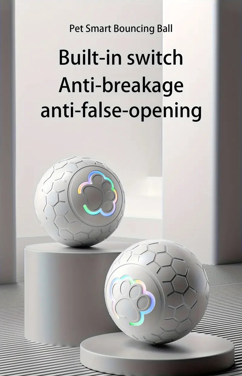 Interactive Dog Toy - Self-Rolling Dog Ball - Durable Automatic Dog Ball, Light Grey - 5.6 cm - Image 2
