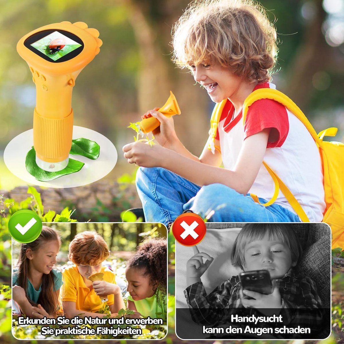 Children's Microscope - Portable Children's Microscope - 0-inch Screen - Digital Microscope - 200x Magnification - USB to PC Port - Pocket Size - Yellow - Image 3