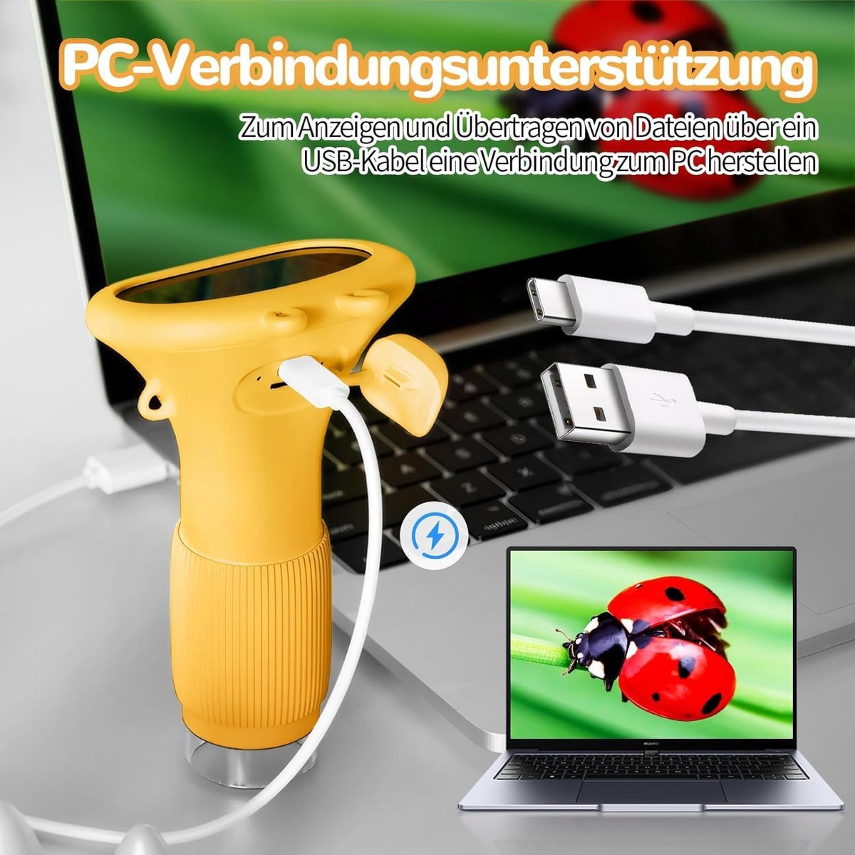 Children's Microscope - Portable Children's Microscope - 0-inch Screen - Digital Microscope - 200x Magnification - USB to PC Port - Pocket Size - Yellow - Image 4