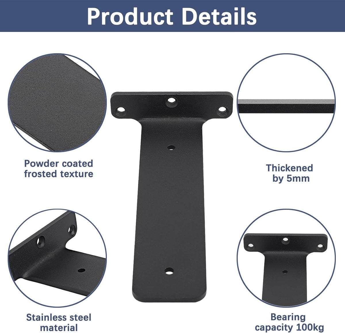2 pieces - Support frame - Wall bracket - Metal shelf brackets - Floating shelf bracket - Stainless steel bracket - Shelf brackets with thick screws - Furniture accessories - Black - 150 mm - Image 6