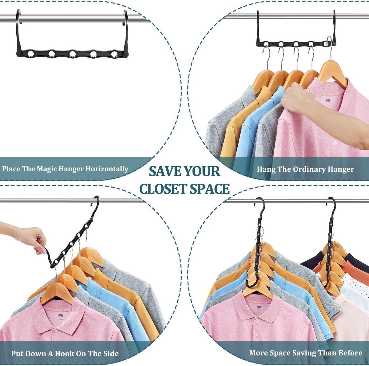 Magic Pendants 6-Piece Set - Space-Saving Hangers - Space-Saving Pendant Organizer for Closet - Multi-Pendant Holder - Sturdy Plastic - 360-Degree Rotation - Image 7